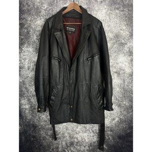 Wilson's Leather Black Belted Zipped Button Red Lined Jacket Coat Men's Large